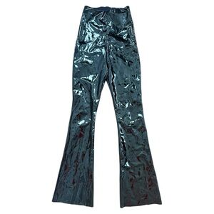 Commando Black High Shine Latex Flare Pants Pull-On XS Vegan Leather